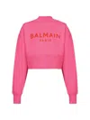 Balmain 3-button Logo-print Crop Sweatshirt In Fuchsia Rouge