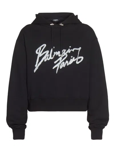 Balmain Women's Logo Cotton Hoodie In Black