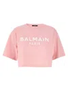 Balmain Printed Logo Cropped T-shirt In Pink