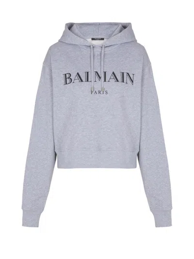 Balmain Women's Logo Graphic Hoodie In Gray