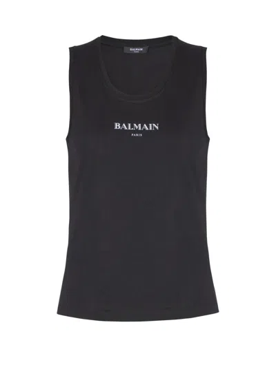 Balmain Logo-print Cotton Top In Black