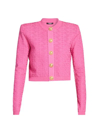 Balmain Women's Logo Knit Cropped Cardigan In Multi