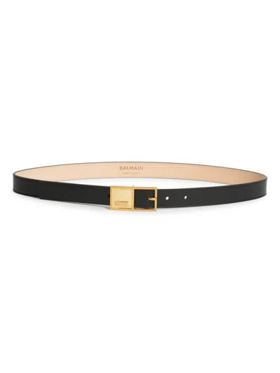 Balmain Women's Logo Leather Belt In Black