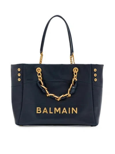 Balmain Women's Logo Leather Tote Bag In Gray