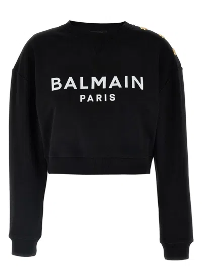 BALMAIN WOMEN'S LOGO ORGANIC COTTON CROPPED SWEATSHIRT