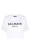 Balmain Logo Cotton Jersey Cropped T-shirt In White
