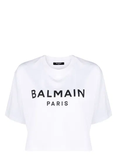 BALMAIN WOMEN'S LOGO ORGANIC COTTON CROPPED T-SHIRT