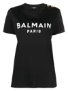 Balmain Black Crewneck T-shirt With Logo Print And Golden Buttons In Jersey Woman In Black