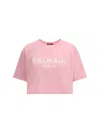 Balmain Women Logo Organic Cotton Cropped T-shirt In Pink