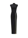 Balmain Women Long Jersey Dress With Slit In Black