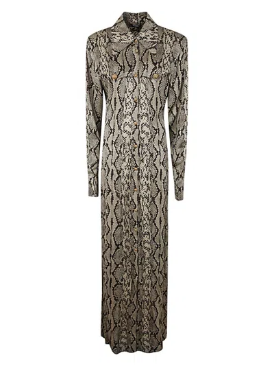 BALMAIN WOMEN'S LONG SLEEVE PYTHON SATIN LONG SHIRT DRESS