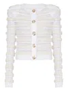 Balmain Tweed Knit Cardigan Featuring Shoulder Pads In White