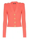 Balmain V Neck Buttoned Cardigan In Orange