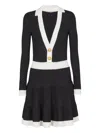 Balmain Colorblock Twisted Cable Long Sleeve Sweater Dress In Black