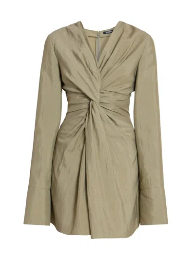 Balmain Women's Long-sleeve Twist Minidress In Green