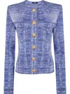 Balmain Effect Denim Cardigan In Blue