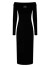 Balmain Women's Ls Double Collar Knit Zipped Midi Dress In Black