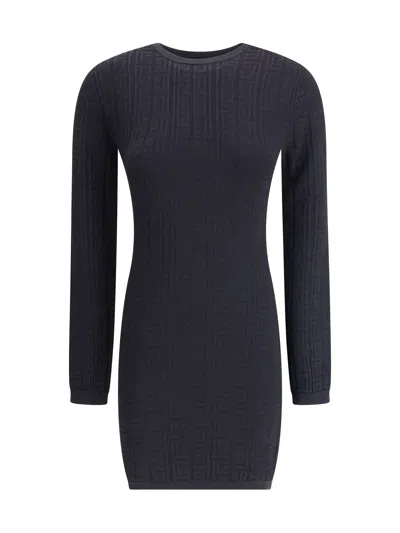 Balmain Women Ls Monogram Bodycon Knit Short Dress In Blue