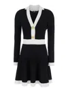 Balmain Colorblock Twisted Cable Long Sleeve Sweater Dress In Black