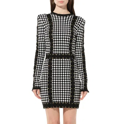 Balmain Women's Maille Knit Dress Check In Black/white