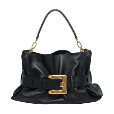 Balmain Anthem Medium Buckle Shoulder Bag In Calfskin In Black