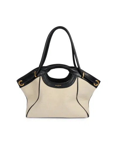 Balmain Women's Medium Canvas & Leather Tote Bag In White