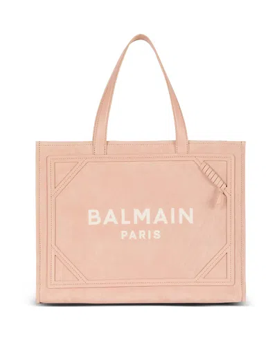 Balmain Women's Medium Suede B-army Tote Bag In Beige
