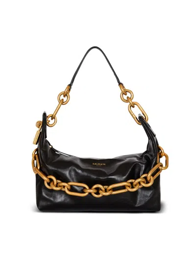 Balmain Women's Medium Sync Chain-link & Leather Shoulder Bag In Black