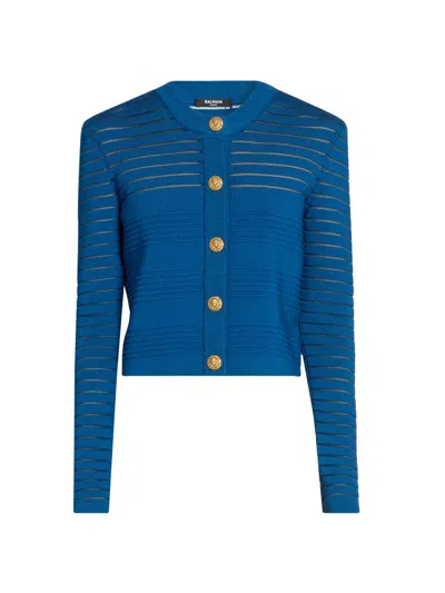 Balmain Women's Mesh Stripe Cardigan In Multi
