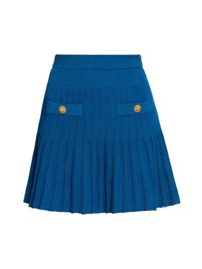 Balmain Women's Mesh Stripe Flare Miniskirt In Blue