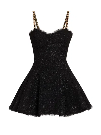 Balmain Women's Metallic Tweed Chain Strap Minidress In Black