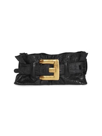 Balmain Women's Mini Anthem Croc-embossed Leather Shoulder Bag In Black