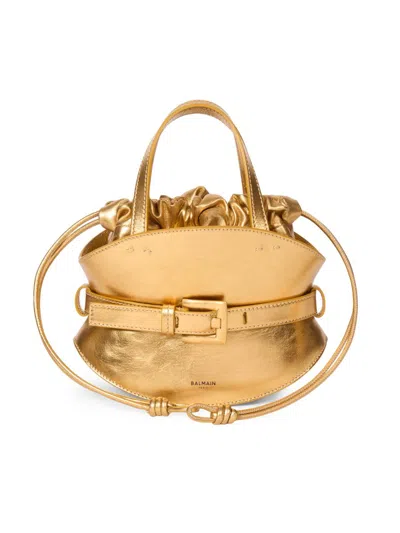 Balmain Women's Mini Shuffle Metallic Leather Top Handle Bag In Gold