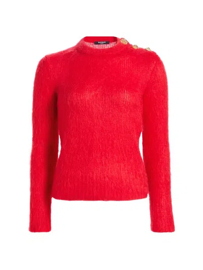 Balmain Women's Mohair-blend Three-button Sweater In Red
