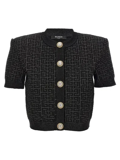 Balmain Pb Labyrinth Knit Cardigan In Black