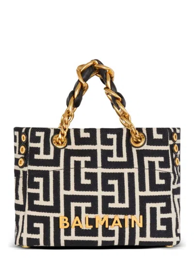 Balmain Women's Monogram Jacquard Tote Bag In Black