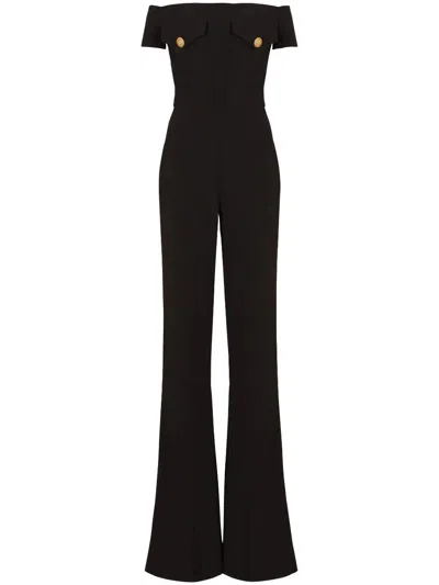 Balmain Women Off-shoulders Flare Crepe Jumpsuit In Black