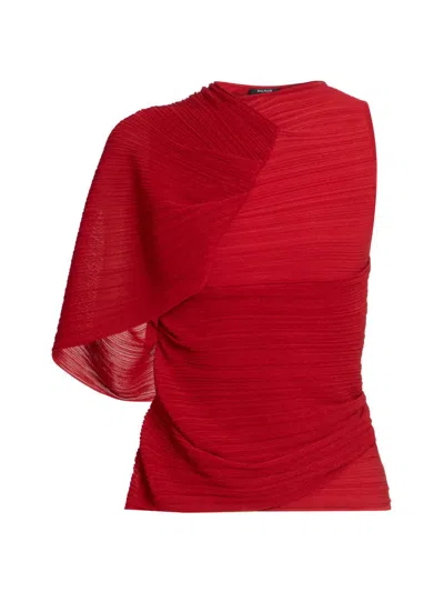 Balmain Women's One-shoulder Fléchage Top In Red