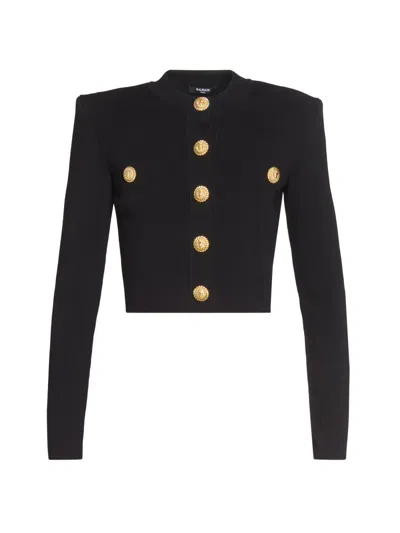 Balmain Women's Padded-shoulder Crop Cardigan In Black