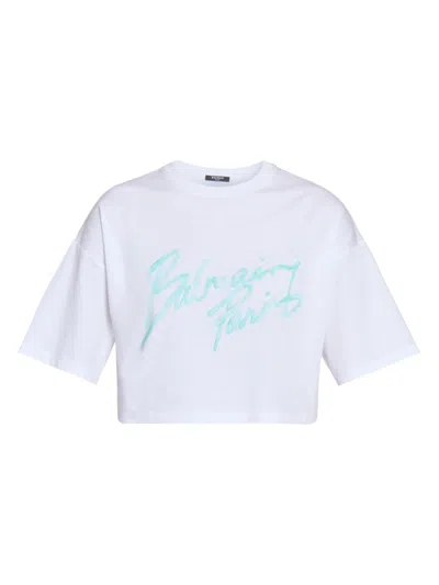 Balmain Oversized White T-shirt With Logo Print Women In Multi