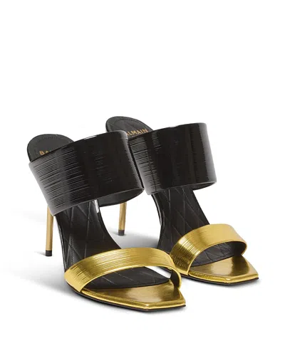 BALMAIN WOMEN'S PB MULE SANDALS IN STRIPED LEATHER