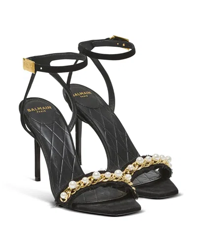 Balmain Women's Pb Sandals In Suede Leather In Black