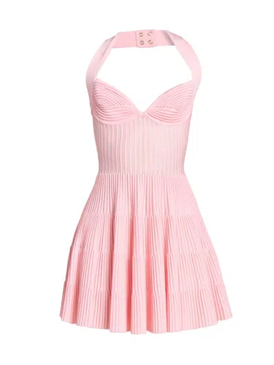 Balmain Textured Knit Halterneck A-line Dress In Pink