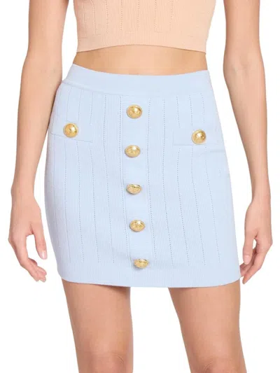 Balmain Women's Pointelle-knit Button-front Miniskirt In Blue