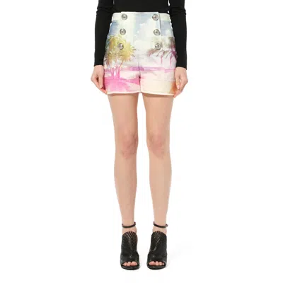 BALMAIN WOMEN'S PRINT DENIM SHORTS