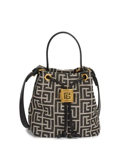 Balmain Women's Pulse Monogram Jacquard Bucket Bag In Black