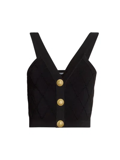 Balmain Women's Quilted Compact Knit Vest In Black