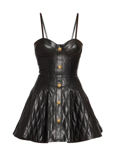 Balmain Women's Quilted Leather Bustier Minidress In Black