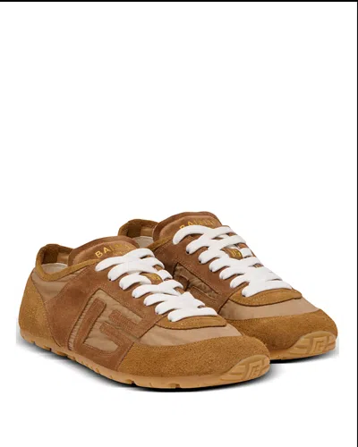 Balmain Beige Calf Leather Bos Taurus Athletic Sneakers In Brown