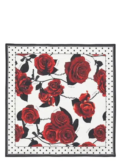 BALMAIN WOMEN'S RED ROSES & POLKA DOTS SCARF 90X90